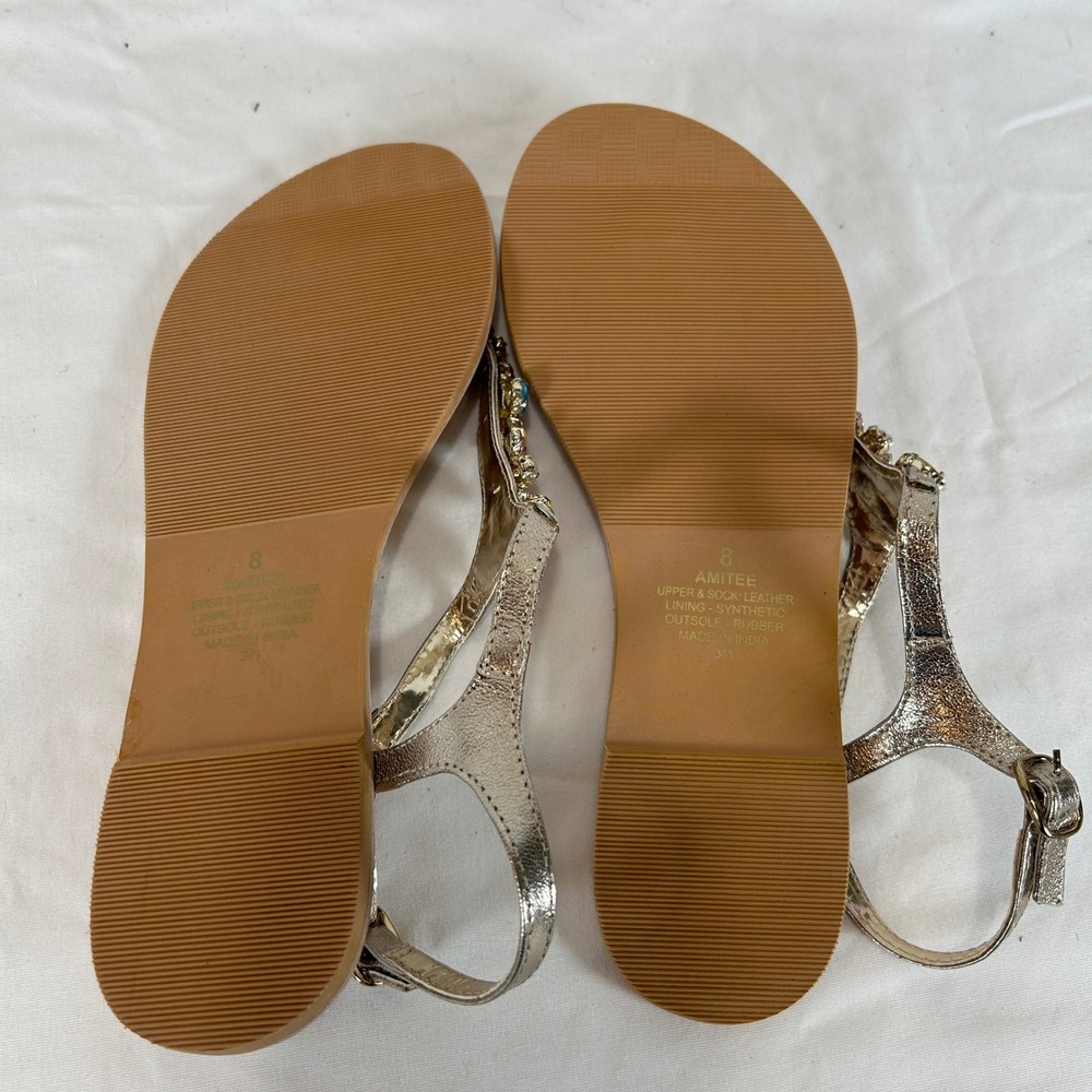 Steve Madden Gold Jeweled T-Strap Sandals - Picture 4 of 7